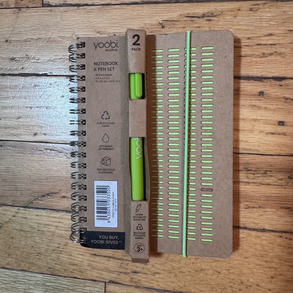 Yoobi Evolve Notebook and Pen Set Recycled Paper Lime Green 2 Pack‎